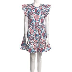 Caroline Constas Tuckernuck Floral Red Blue White Print Ruffle A-Line Mini Dress
